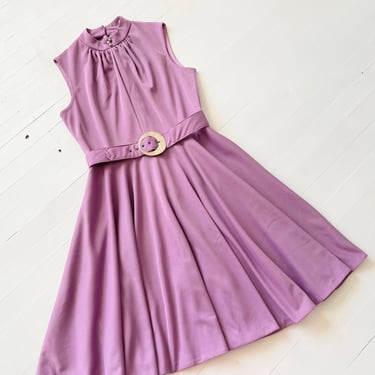 1970s Belted Lavender Dress 