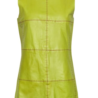 Lafayette 148 -  Green Leather Sleeveless Top w/ Contrast Stitching Sz S