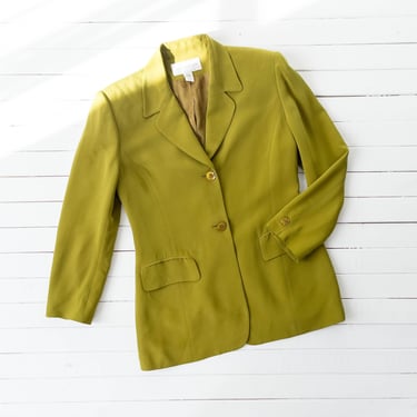 chartreuse green jacket | 80s 90s vintage bright yellow green dark academia silk blazer jacket 