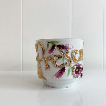 Vintage Lustreware Porcelain Cup Present Mug German Germany Victorian Mustache Shaving Glazed Art Nouveau Pearlescent Gold Hand Painted 