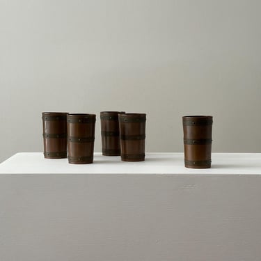 Vintage Taxco Copper Barrel Cups Set of 5 - Mexican Hammered Copper Drinkware 