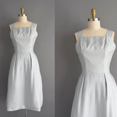 1950s vintage dress | Icy Blue Silk Cocktail Party Bridesmaid Wedding Dress | Medium | 50s dress 