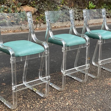 Vintage Mid-Century Lucite & Turquoise Bar Stools, Set of 3 