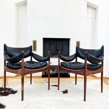 Kristian Vedel Black Leather Chairs Armchairs "Modus" (Each Sold individually, Two Available) 
