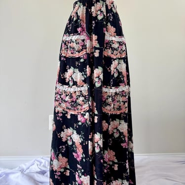 1970s Long Floral Prairie Skirt 