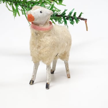 Antique 1930's German 2 1/4 Inch Wooly Sheep, for Putz or Christmas Nativity, Vintage Easter 