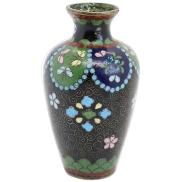 1900's Small Japanese Meiji Cloisonne Enamel and Copper Baluster Bud Vase 