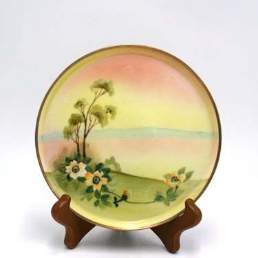 vintage Nippon porcelain dresser tray with sunset scene 