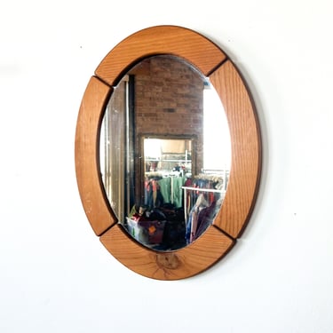 Ridged Wooden Oval Mirror