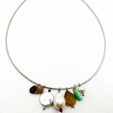 Mutli-Stone &amp; Pearl Sterling Necklace