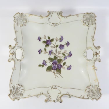 Vintage Lefton Bisque Violets Trinket Candy Dish - K2560 Lefton Handpainted China Dish 