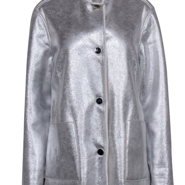 Saks Fifth Ave - Silver & Cream Reversible Faux Fur Jacket Sz M/L