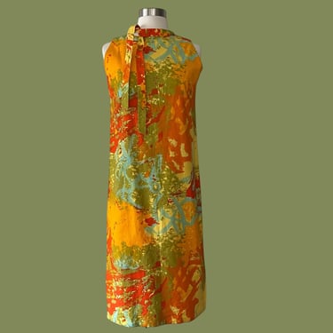 Vintage 60s Youth Guild Psychedelic Shift Dress, Mod, Patterned, Abstract, Watercolor 