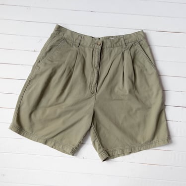 high waisted shorts | 90s vintage olive green khaki cotton pleated trouser shorts 