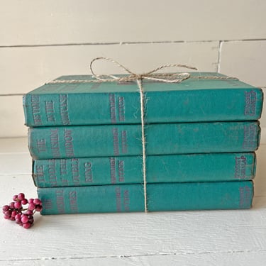 Vintage Dark Green Book Bundle, Set of 4, Set of Green Books, Colorful Library Books 