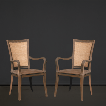 Pair of Teak & Rattan Dining Armchairs