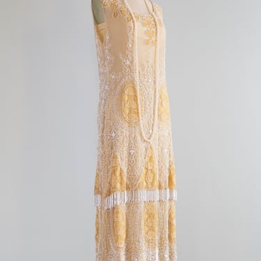Rare 1920's Hand Beaded Couture Flapper Dress Museum Quality / Small