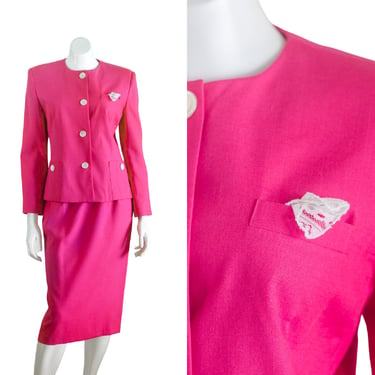 1990s pink Oleg Cassini skirt suit 