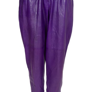 Claude Montana for Ideal Cuir 1980s Vintage Purple Lambskin High-Waisted Pants Sz XS S 