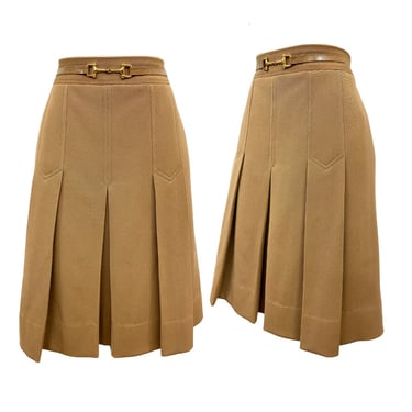 Vtg 90s 00s Y2K Era French Designer Celine Pleated Camel Horse Bit Mini Skirt 