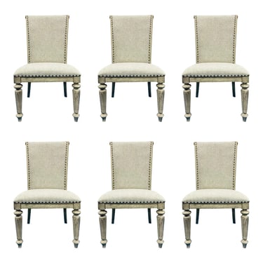 Transitional French Style Linen Dining Chairs Set of 6