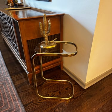 Vintage Glass and Gold Metal Cantilevered Side Tables 