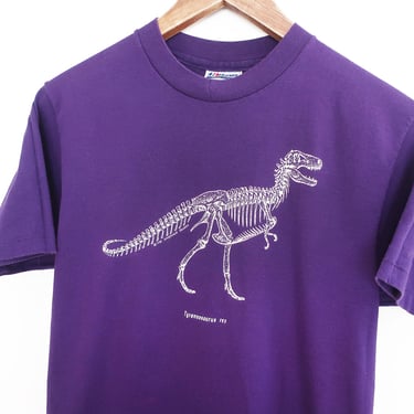 vintage dinosaur shirt / T Rex shirt / 1980s Tyrannosaurus Rex T Rex skeleton purple cotton Hanes t shirt Small 