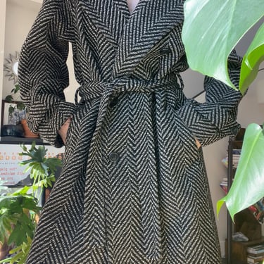 VTG 80s Grey/Black Herringbone Wool Coat 