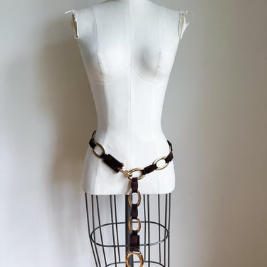 Vintage 1980s Gold Tone Metal Chain and Suede Belt / one size fits all 