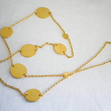 1990s Hammered Gold Disc and Chain Necklace 
