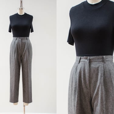 high waisted pants | 80s 90s vintage heavy gray wool dark academia pleated trousers 