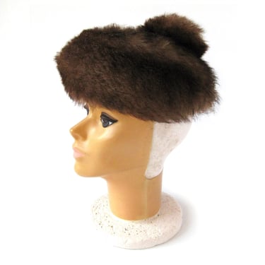 Vintage Tuscan Italian Brown Shearling Hat, Dyed Tuscan 