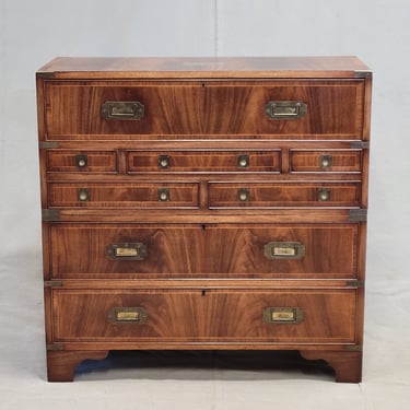 Vintage English Mahogany Campaign Butler's Chest of Drawers With Desk (RL)