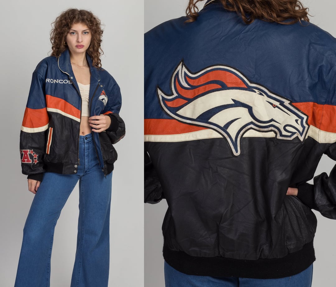 Denver Broncos Mens Leather Jacket Vintage Motorcycle Biker Bomber Outwear  Coat