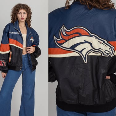 Vintage NFL - Denver Broncos Zip-Up Leather Jacket 1990s X-Large