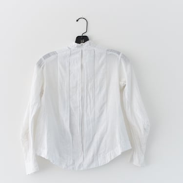 Vintage White Cotton Victorian Romantic Blouse | Pleat Mother of Pearl Shirt | XXS Youth | 