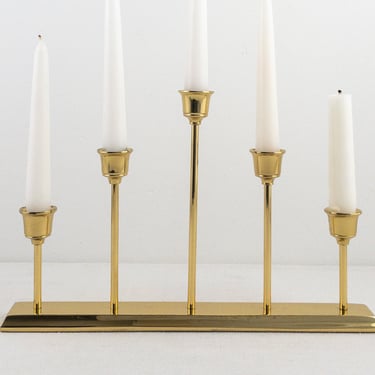 5 Vintage Brass Candlestick Holders / Set of Footed Candle Holders with  Finger Loops