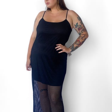 Modern Black Mesh Netting Dress, sz. L