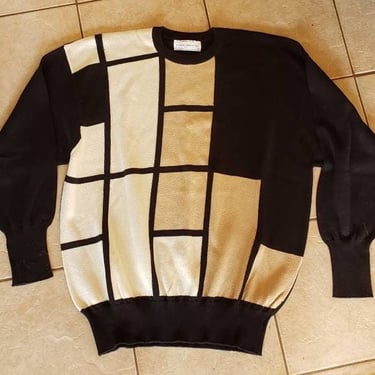Vintage 90s Clark & Gregory Cotton Color Block Sweater Made in Scotland L 