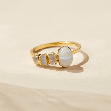 raw moonstone cocktail ring, June birthstone ring, white moonstone engagement ring, large gemstone statement ring, rainbow moonstone ring 