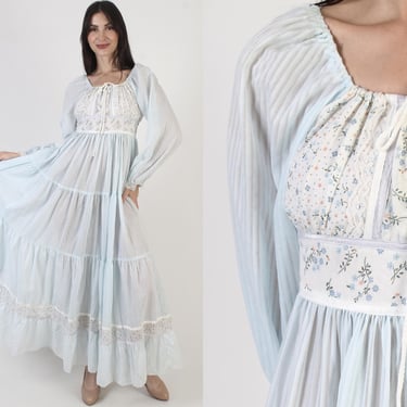 Gunne Sax Calico Dress, 70s Jessica McClintock Maxi, Long Full Skirt, Cottagecore Prairie Style, Tag Size 9 