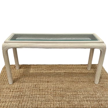 Pencil Reed Console Table with Waterfall Edges & Beveled Glass Top - Vintage Hollywood Regency Postmodern Furniture 