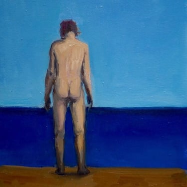 Original Oil Painting-Male Nude-Impressionism-Beach-Figurative-Standing Nude-Nude Figure-Angela Ooghe-Nude-Nude Painting-Fine Art Nude 