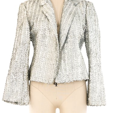 Silver Sequin Embellished Cropped Jacket