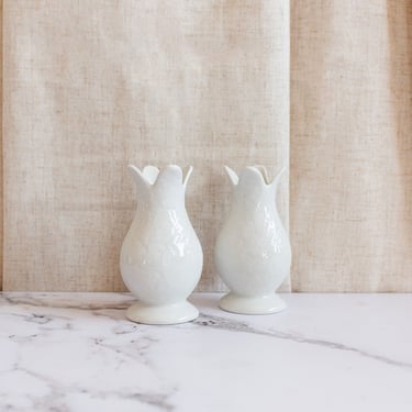 pair of vintage German embossed porcelain bud vases