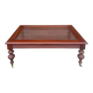 Ethan Allen Cherry British Classics Glass Top Caned Coffee Table 