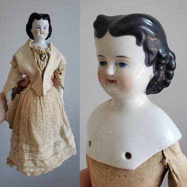Antique Adelina Patti China Head Doll with Visible Part and Ears 13