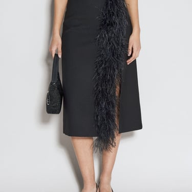 Prada Women Feather-Trimmed Wool Midi Skirt