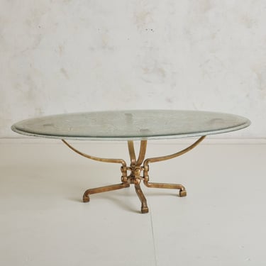 Clout Leaf + Vine Design Coffee Table with Glass Top + Bronze Base