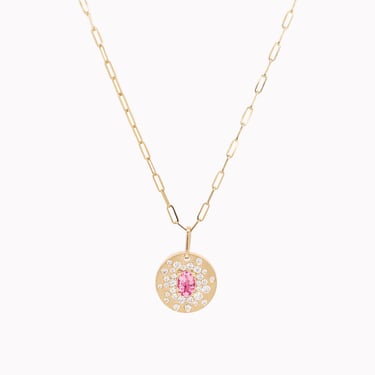 Pink Sapphire Galaxy Disc Pendant Necklace